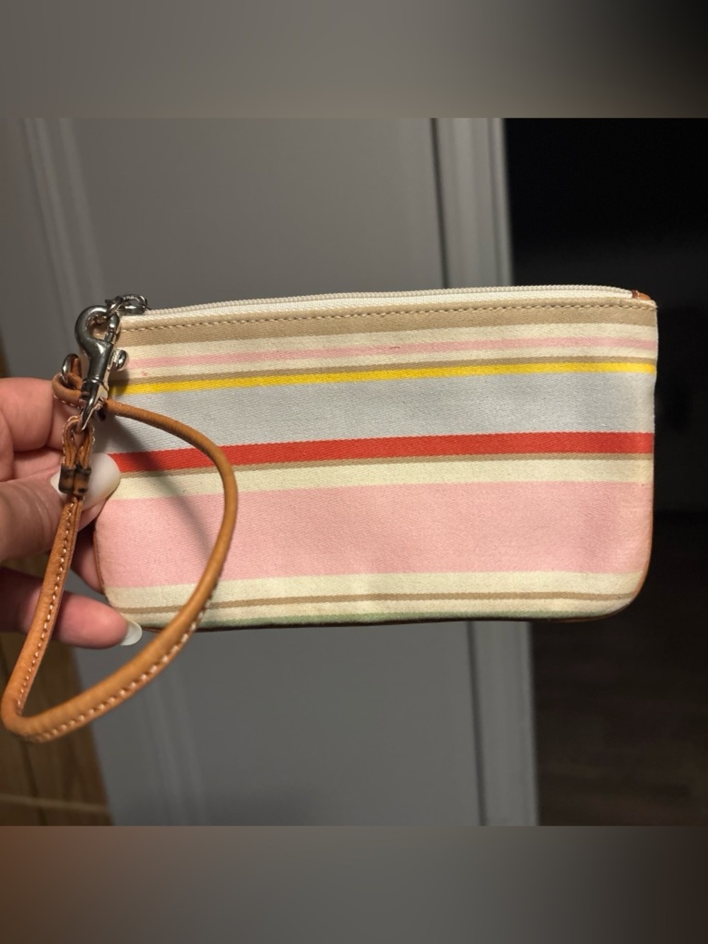 Coach Striped Pink Wristlet Pouch